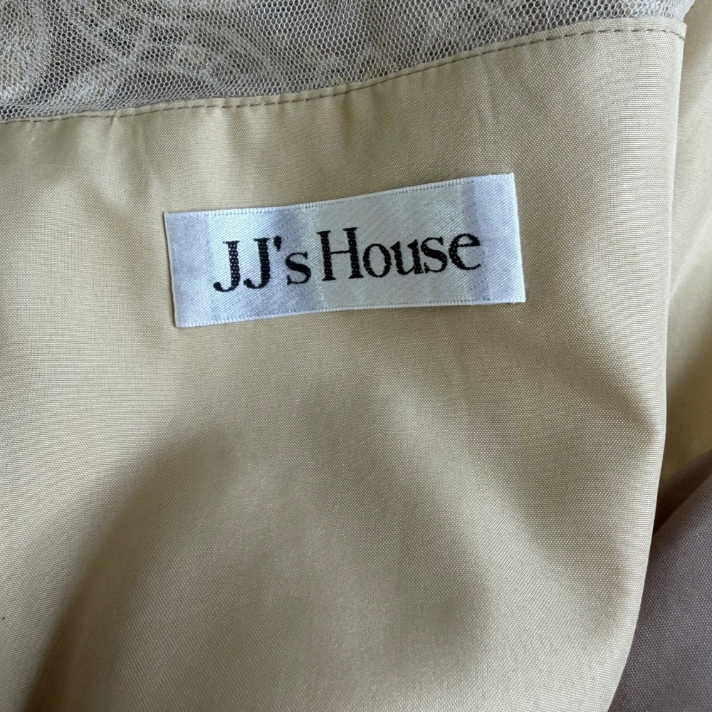 JJ's House Women One Shoulder Sequin Lace Tulle Gown Taupe Size 4 Prom Hoco Gala - Picture 5 of 11